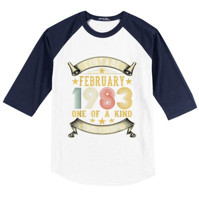 40th Birthday Gift Vintage February 1983 Limited Edition Baseball Sleeve Shirt