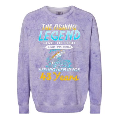 43rd Birthday Gift The Fishing Legend 43 Years Fisherman Colorblast Crewneck Sweatshirt