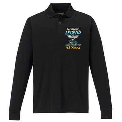 43rd Birthday Gift The Fishing Legend 43 Years Fisherman Performance Long Sleeve Polo