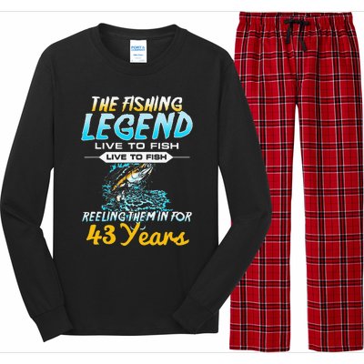 43rd Birthday Gift The Fishing Legend 43 Years Fisherman Long Sleeve Pajama Set