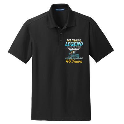 43rd Birthday Gift The Fishing Legend 43 Years Fisherman Dry Zone Grid Polo