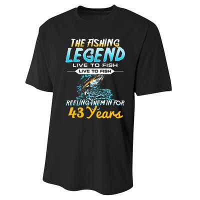 43rd Birthday Gift The Fishing Legend 43 Years Fisherman Performance Sprint T-Shirt