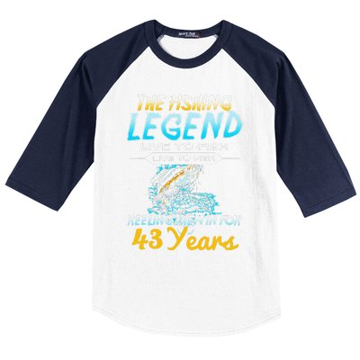 43rd Birthday Gift The Fishing Legend 43 Years Fisherman Baseball Sleeve Shirt