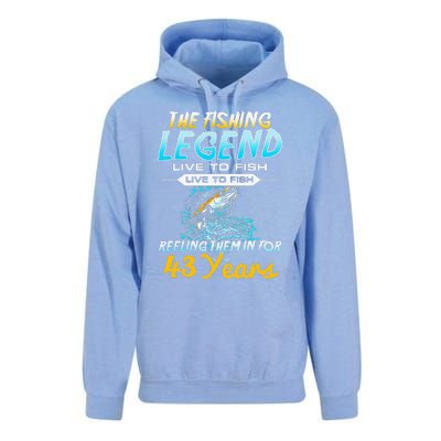 43rd Birthday Gift The Fishing Legend 43 Years Fisherman Unisex Surf Hoodie