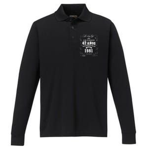 42nd Birthday Gift For In Spanish Regalo Cumpleanos 42 Performance Long Sleeve Polo