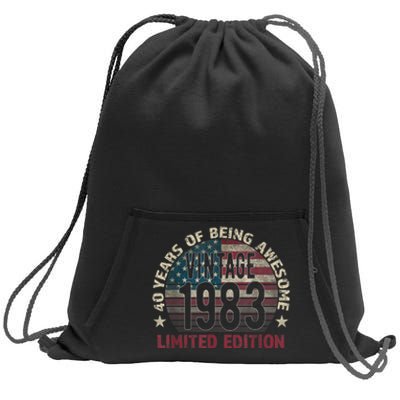 40th Birthday Gift m.e.n Vintage 1983 40 Years Old - USA Flag Sweatshirt Cinch Pack Bag