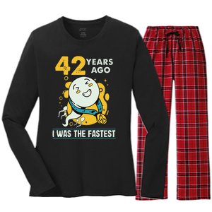 42nd Birthday Humor 42 Years Ago I Was The Fastest Women's Long Sleeve Flannel Pajama Set 