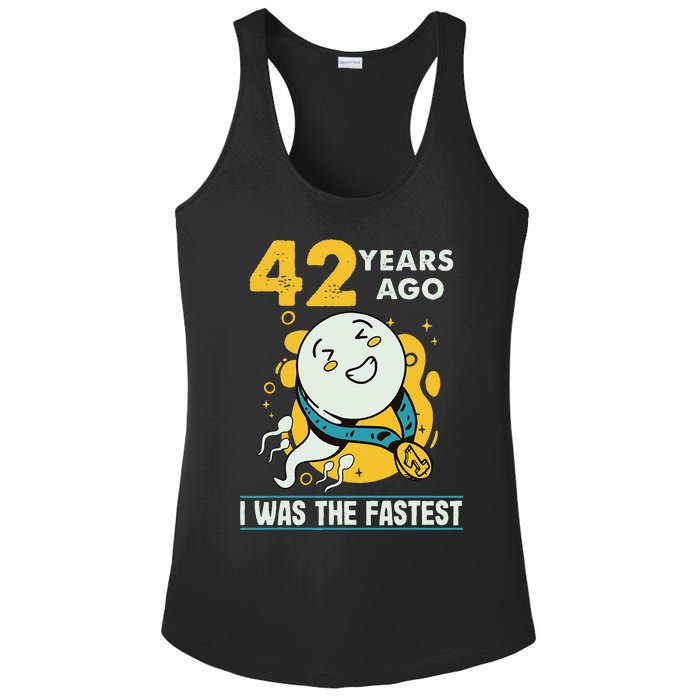 42nd Birthday Humor 42 Years Ago I Was The Fastest Ladies PosiCharge Competitor Racerback Tank