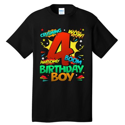 4th Birthday Kids Comic Style Kids 4 Year Old Gifts Tall T-Shirt