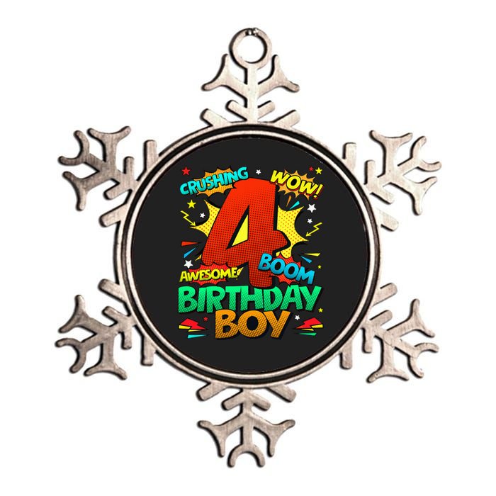 4th Birthday Kids Comic Style Kids 4 Year Old Gifts Metallic Star Ornament