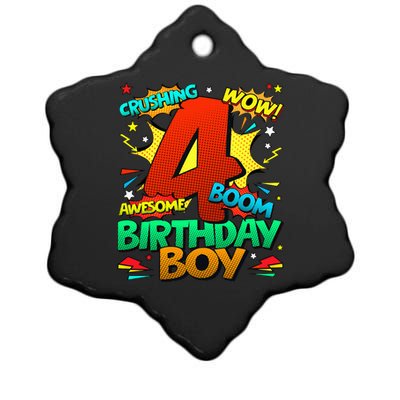 4th Birthday Kids Comic Style Kids 4 Year Old Gifts Ceramic Star Ornament