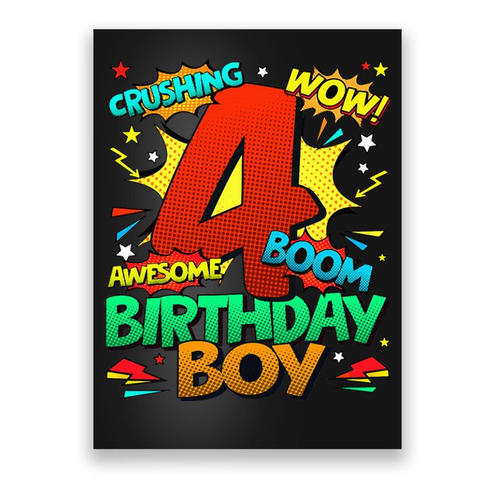 4th Birthday Kids Comic Style Kids 4 Year Old Gifts Poster