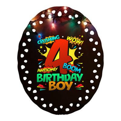 4th Birthday Kids Comic Style Kids 4 Year Old Gifts Ceramic Oval Ornament