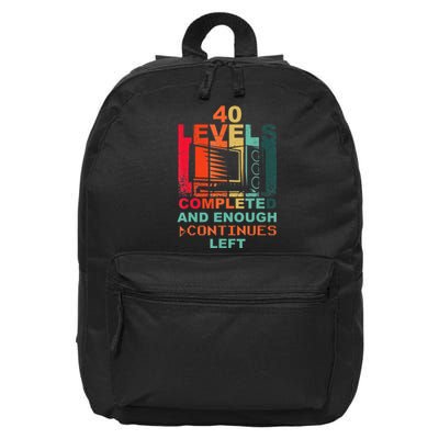 40 Birthday Level 40 Pc Retro Vintage Gamer 16 in Basic Backpack