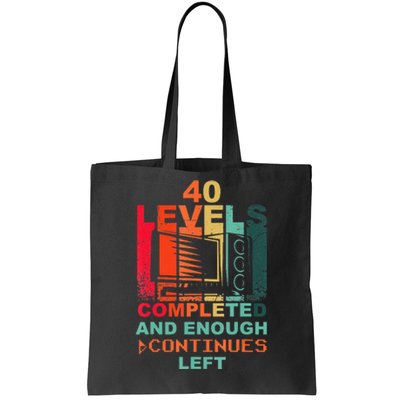 40 Birthday Level 40 Pc Retro Vintage Gamer Tote Bag