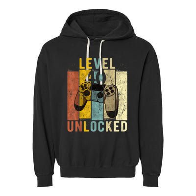  40th Birthday Level 40 Unlocked Video Gamer Garment-Dyed Fleece Hoodie