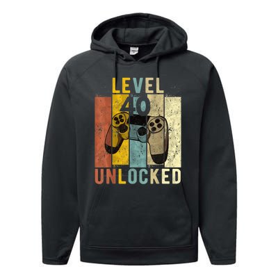  40th Birthday Level 40 Unlocked Video Gamer Performance Fleece Hoodie