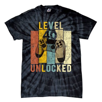  40th Birthday Level 40 Unlocked Video Gamer Tie-Dye T-Shirt