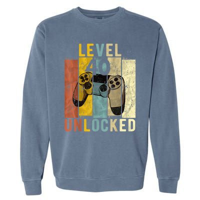  40th Birthday Level 40 Unlocked Video Gamer Garment-Dyed Sweatshirt