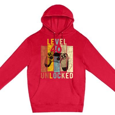  40th Birthday Level 40 Unlocked Video Gamer Premium Pullover Hoodie