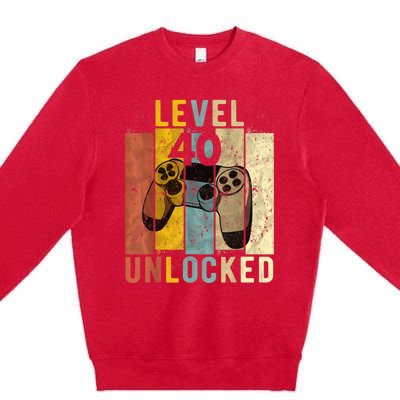  40th Birthday Level 40 Unlocked Video Gamer Premium Crewneck Sweatshirt