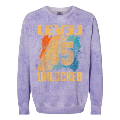 45th Birthday Level Unlocked Vintage Retro Colorblast Crewneck Sweatshirt