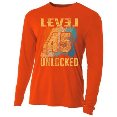 45th Birthday Level Unlocked Vintage Retro Cooling Performance Long Sleeve Crew