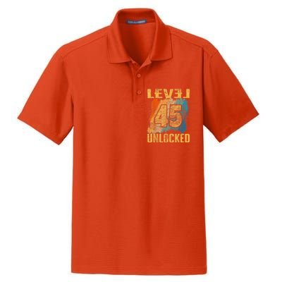 45th Birthday Level Unlocked Vintage Retro Dry Zone Grid Polo