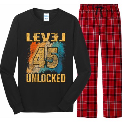 45th Birthday Level Unlocked Vintage Retro Long Sleeve Pajama Set