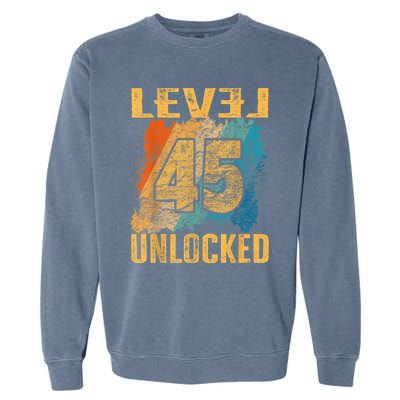 45th Birthday Level Unlocked Vintage Retro Garment-Dyed Sweatshirt