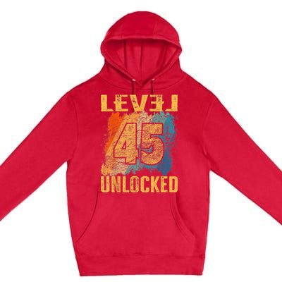 45th Birthday Level Unlocked Vintage Retro Premium Pullover Hoodie