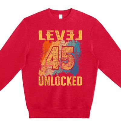 45th Birthday Level Unlocked Vintage Retro Premium Crewneck Sweatshirt