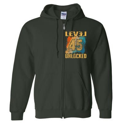 45th Birthday Level Unlocked Vintage Retro Full Zip Hoodie