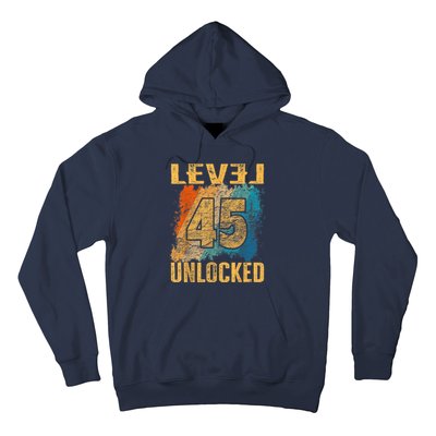 45th Birthday Level Unlocked Vintage Retro Hoodie