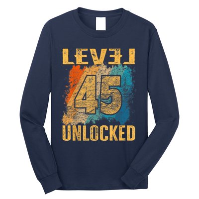 45th Birthday Level Unlocked Vintage Retro Long Sleeve Shirt