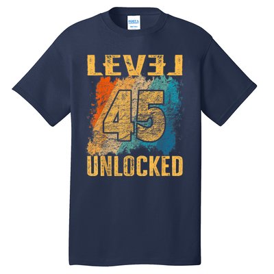 45th Birthday Level Unlocked Vintage Retro Tall T-Shirt