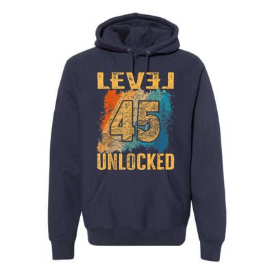 45th Birthday Level Unlocked Vintage Retro Premium Hoodie