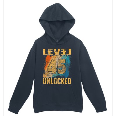 45th Birthday Level Unlocked Vintage Retro Urban Pullover Hoodie