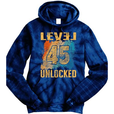 45th Birthday Level Unlocked Vintage Retro Tie Dye Hoodie