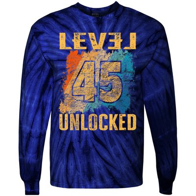 45th Birthday Level Unlocked Vintage Retro Tie-Dye Long Sleeve Shirt