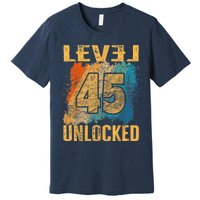 45th Birthday Level Unlocked Vintage Retro Premium T-Shirt