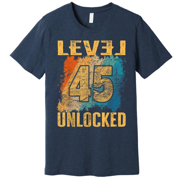 45th Birthday Level Unlocked Vintage Retro Premium T-Shirt