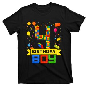 4th Birthday Master Builder 4 Years Old Block Building Boy T-Shirt