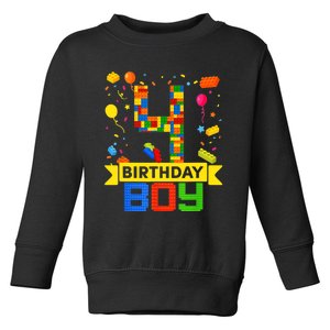 4th Birthday Master Builder 4 Years Old Block Building Boy Toddler Sweatshirt