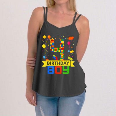 4th Birthday Master Builder 4 Years Old Block Building Boy Women's Strappy Tank