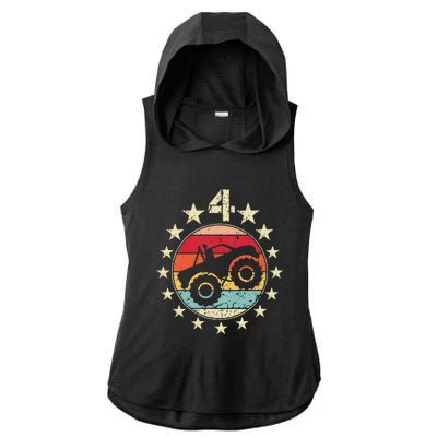 4th Birthday Monster Truck 4 Year Old Birthday Ladies PosiCharge Tri-Blend Wicking Draft Hoodie Tank