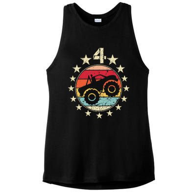 4th Birthday Monster Truck 4 Year Old Birthday Ladies PosiCharge Tri-Blend Wicking Tank