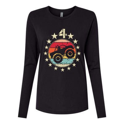 4th Birthday Monster Truck 4 Year Old Birthday Womens Cotton Relaxed Long Sleeve T-Shirt