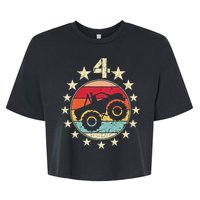 4th Birthday Monster Truck 4 Year Old Birthday Bella+Canvas Jersey Crop Tee