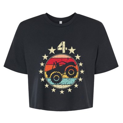 4th Birthday Monster Truck 4 Year Old Birthday Bella+Canvas Jersey Crop Tee